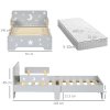 ZONEKIZ Kids Toddler Bed Children's Bedroom Furniture w/ Star and Moon Patterns, Side Rails, for Boys, Girls, Ages 3-6 Years, 143 x 76 x 49cm - Grey