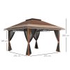 Outsunny 3.6 x 3.6m Pop Up Gazebo with Mesh Sides, UPF50+ Height Adjustable Party Tent Instant Event Shelter with Wheeled Carry Bag and Sand Bags for Garden, Patio, Brown
