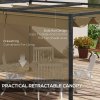Outsunny 4 x 3(m) Metal Outdoor Pergola with Retractable Roof, Outdoor Gazebo Canopy Shelter with Drainage Holes for Garden, Patio, Lawn, Khaki