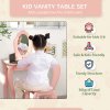 ZONEKIZ Kids Dressing Table, Girls Vanity Table Cute Animal Design with Mirror, Stool, Desk, Drawer for Kids Room, Bedroom, Nursery, 3-6 Years Old, Pink
