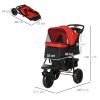 PawHut Dog Stroller Pet Pram, 3 Wheels Dog Pushchair with Brake, for Small Miniature Breeds, Cats, Red