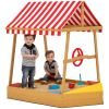 AIYAPLAY Wooden Kids Sandpit, Boat Sandbox with Canopy, Seats, Rudder & Non-woven Fabric Bottom Liner, Outdoor Sand Pit for Children 3-8 Years, for Garden, Grass, Beach, Yellow