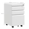 Vinsetto 3-Drawer Filing Cabinet with Lock, Mobile Steel File Cabinet for A4, Legal and Letter Size, Under Desk Drawers with Pre-Assembled Body for Home Office, 37 x 43.5 x 60 cm, White