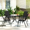 Outsunny 5 Pieces Garden Dining Set, 4 Seater Garden Furniture with High Back Stackable Chairs and Round Glass Top Table, Outdoor Bistro Set with Parasol Hole for Patio, Black