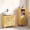 HOMCOM Under Sink Bathroom Cabinet, Bamboo Freestanding Under Sink Cabinet with Adjustable Shelf and Slat Doors for Basin without Pedestal, Natural