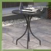 Outsunny  66cm Garden Side Table, Round Bistro Coffee Table, Outdoor Patio Table with Steel Frame and Slat Tabletop for Balcony and Porch, Black
