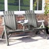 Outsunny Wood Patio Chair Bench 2 Seats with Centre Coffee Table, Garden Bench for Lounging and Relaxing Outdoors, Grey
