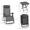 Outsunny Folding Zero Gravity Chairs, 3 Pieces Adjustable Sun Lounger and Table Set with Cup Holder and Headrest, Patio Bistro Set with Reclining Garden Chairs for Outdoor, Dark Grey