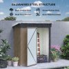 Outsunny 5x3ft Garden Shed, Steel Small Shed, Outdoor Lean-to Shed with Adjustable Shelf, Lock and Gloves for Patio, Garden, Brown with Foundation Kit