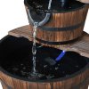 Outsunny Wooden 2-Tier Barrel Water Fountain with Pump Freestanding Cascading Feature Self Contained Water Pump Garden Decoration