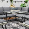Outsunny 6 Pieces Rattan Garden Furniture Set, Garden Corner Sofa with Thickened Cushions, Outdoor Dining Set with Glass Top Dining Table, Loveseats and Footstools for Conservatory, Light Grey