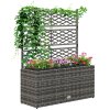 Outsunny 33L Garden PE Rattan Planter with Trellis, Free Standing Flower Raised Bed for Garden, Garden Planter for Climbing Plants, 84cm x 30cm x 107cm, Light Grey