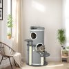 PawHut Cat Tree for Indoor Cats, 3 Tier Cat Tower Barrel Shaped with Sisal Scratching Posts, Cat Bed, Platforms, Hanging Ball, Grey
