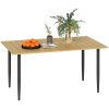 Outsunny Garden Dining Table for 6 Person, Rectangle Outdoor Coffee Table with 5 cm Parasol Hole, Slatted Tabletop and Steel Frame for Patio Balcony, Brown