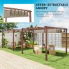 Outsunny 3 x 3(m) Garden Pergola with Retractable Roof Canopy and Wood Grain Aluminium Frame, Outdoor Gazebo Pergola Kit, UPF30+ Sun Shade Shelter for Deck, Porch, Natural Wood Finish