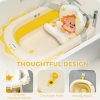 AIYAPLAY Portable Baby Bathtub Set, Foldable Baby Bath Tub with Support Cushion Pad, Wash Basin, Non-Slip Stand and Bottom, for Infants, Yellow
