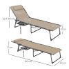 Outsunny Folding Sun Lounger with Side Table, 5-Level Adjustable Reclining Sun Lounger Chair, Portable Garden Recliner Sunbed with Side Pocket, Head Pillow for Patio, Beach, Beige