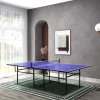 SPORTNOW 9FT Folding Table Tennis Table, Portable Full-Size Ping Pong Table with 4 Wheels, 2 Bats, 3 Balls, Quick Set-Up Indoor Game Table, Blue