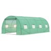 Outsunny Walk-in Polytunnel Greenhouse, Outdoor Garden Tunnel Greenhouse Tent with Zipped Roll-Up Door and 8 Mesh Windows, 6 x 3M