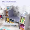 HOMCOM Kids Bookcase Shelf Storage Cabinet Unit, Living Room Sideboard w/ Six Compartments for Toys, Books - Grey