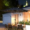 Outsunny 2.6 m Garden Parasol with Solar LED Lights, 3-Tier Patio Umbrella Outdoor with Tilt Mechanism & Crank Handle, UPF 30+, Table Umbrella for Market Terrace, Dark Grey