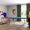 SPORTNOW 9FT Folding Table Tennis Table, Portable Full-Size Ping Pong Table w/ 8 Wheels, 2 Bats, 3 Balls, Quick Set-Up Indoor Game Table - Blue