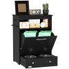 PawHut Pet Feeder Station, Dog Food Storage Container w/ Raised Dog Bowls, Hanger, for Food and Water - Black