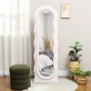 HOMCOM Irregular Wavy Mirror Full Length, 160 x 50cm Free Standing, Leaning or Wall Mirror with Velvet Wrapped Frame and Arched Top for Living Room, Bedroom, White and Pink