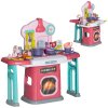AIYAPLAY Toy Kitchen, 45-Piece Kids Kitchen with Rotating Side Tables, Toddler Pretend Role Play Kitchen with Light, Sounds, Spray Effect for Ages 3-6 Years, Pink