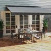 Outsunny 6 Seater Garden Dining Set, Stackable Armchairs and Wood-like Top Table, Space-Saving Outdoor Table and Chairs with Breathable Mesh Seat, Garden Furniture Set, Grey