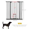 PawHut Extra Tall Dog Gate with Cat Flap, Pet Safety Gate for Doorways Stairs with Auto Close Double Locking, 104 cm Tall 74-101 cm Wide, Black
