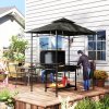 Outsunny 2.4 x 1.5 m (8' x 5') Grill Gazebo Canopy with LED Lights, Double Tiered Outdoor BBQ Gazebo Shelter with 2 Side Shelves, Storage Basket and Hooks for Garden, Barbecue, Picnic, Dark Grey