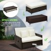 Outsunny Rattan Garden Daybed, Assembled Double Sun Lounger with 5-Level Adjustable Back, Storage Ottoman, Cushions, Pillows and Retractable Trays, Outdoor Loveseat Sofa Bed for Patio, Brown