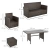 Outsunny 6 Pieces Rattan Garden Furniture Set, 7 Seater Wicker Garden Sofa Set with Glass Top Dining Table, Armchairs and Footstools, Outdoor Furniture with Cushions for Patio, Mixed Brown