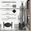 Outsunny 5 Pieces Fireplace Tools Set, Metal Fireplace Accessories Fireside Companion Set with Broom, Shovel, Poker and Bucket, Silver