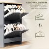 HOMCOM Narrow Shoe Cabinet, Space Saving Shoe Storage Cabinet with 2 Flip Drawers and Adjustable Shelves for 6-12 Pairs of Shoes for Hallways and Living Room, Charcoal Grey