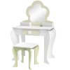 ZONEKIZ Dressing Table with Mirror and Stool, Kids Vanity Table with Drawer, Storage Boxes, Beauty Flower Design Girls Dressing Table for Ages 3-6 Years - White