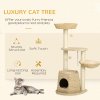 PawHut Cat Tree Tower for Indoor Cats, Climbing Activity Centre, Kitten Furniture with Cattail Fluff Bed House, Sisal Scratching Post, Hanging Ball, 50 x 50 x 119cm, Natural Tone