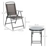 Outsunny Garden Bistro Set, 3 Pieces Table and Chairs Set, Outdoor Garden Furniture with Foldable Breathable Mesh Fabric Armchairs & Glass Top Coffee Table, Brown