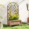 Outsunny Raised Garden Bed with Metal Trellis, Wooden Elevated Planter Box with Wheels and Drainage Holes, Outdoor Raised Planter for Climbing Plants, Fruits, Vegetables, Flowers, Brown
