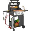 Outsunny 3 Burner Gas BBQ Trolley with See-through Lid, 7.5 kW Propane Gas Barbecue Grill with Thermometer, Wheels, Warming Rack, Shelves, Black