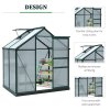 Outsunny 6 x 4ft Polycarbonate Greenhouse, Large Walk-In Green House with Slide Door and Window, Garden Plants Grow House with Aluminium Frame and Foundation, Dark Green