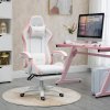 Vinsetto Computer Gaming Chair, PU Leather Office Desk Chair with Footrest, Swivel Wheels, 135?? Reclining Back, Lumbar Support, Headrest for Home, White and Pink