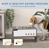 PawHut Raised Dog Bowls with Stand, 3 Height Adjustable Dog Feeding Storage Station with Slow Feeder Mat, 2 x 2000mL Stainless Steel Bowls for Medium to Extra Large Dogs - Grey