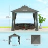 Outsunny 3 x 3 m Garden Gazebo, Double Roof Metal Gazebo with Curtains and Solar-Powered LED Lights, Outdoor Canopy Shelter for Patio, Deck, Dark Grey