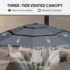 Outsunny 2.6 m Garden Parasol with Solar LED Lights, 3-Tier Patio Umbrella Outdoor with Tilt Mechanism & Crank Handle, UPF 30+, Table Umbrella for Market Terrace, Dark Grey