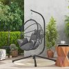 Outsunny Outdoor Swing Chair with Thick Padded Cushion, Patio Hanging Chair with Metal Stand, Foldable Basket Egg Chair with Cup Holder, Rope Structure, for Indoor and Outdoor, Grey