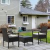 Outsunny 3 Pieces Rattan Bistro Set, Wicker Garden Furniture Set with Glass Top Coffee Table and Chairs, Washable Cushions for Outdoor, Patio, Balcony, Brown