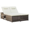 Outsunny Double Rattan Sun Lounger, Garden Daybed with 5-Level Adjustable Backrest and Flip Side Trays, Wicker Outdoor Furniture Recliner with Cushions and Pillows for Patio, Cream White