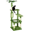 PawHut 142cm Cat Tree for Indoor Cats, Cat Tower with Scratching Posts, Scratch Board, Hammock, Toy Balls, Multi-level Platforms, Green